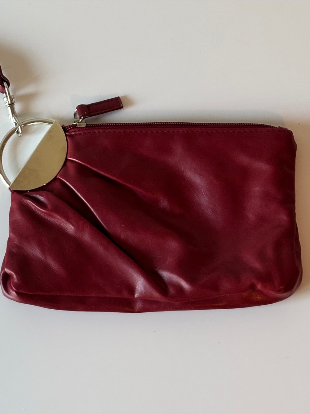 Dark Red Vintage Wristlet Clutch - Pleather Pouch - Picture 2 of 11